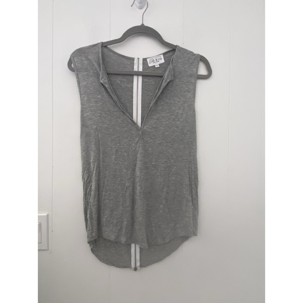 Feel The Piece by Terre Jacobs Gray Deep V-Neck Exposed Zip Tank Top Size XS/S